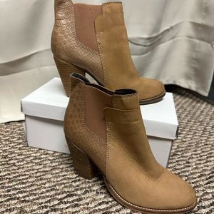 Tan Camel Booties with Snakeskin Detailing